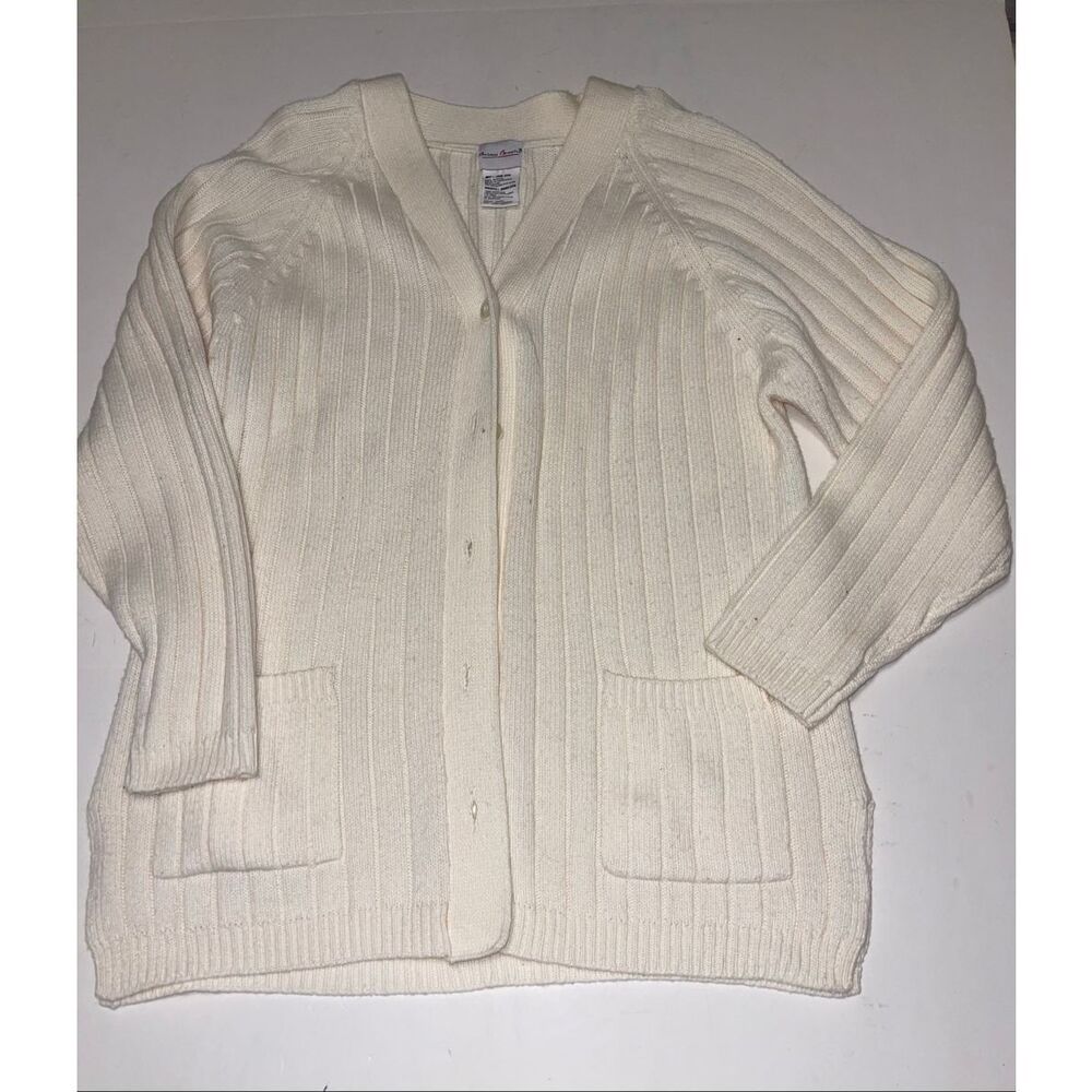 Bobbie Brooks Cream Open Front Pockets Womens‎ Cardigan Sweater Large